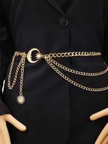 1PC Fashion Jewelry Moon Multi-Layer Metal Chain Waist Chain Belt Hip Hop Punk Sun Crescent Body Chain - Gold - View 9