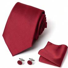 AlanKing Solid Color Men's Tie, Pocket Square, Cufflinks 3-Piece Set, Essential Accessories For Business Attire And Formal Occasions - Multicolor - View 4