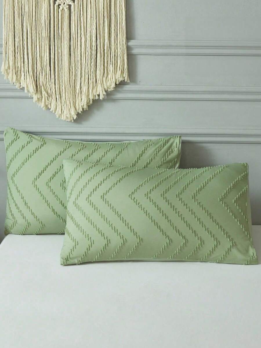2pcs Chevron Tufted Pillowcase Without Filler - Green - View 1