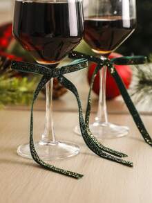 1pc/6pcs/10pcs Christmas Wine Glass Bow Decor, Christmas Dinner Table Decoration, Holiday Party Stemware Ornament, Festive Table Setting Detail Decor, Elegant Party Tabletop Atmosphere Enhancement, Fashionable Table Decor - Multicolor 4 - View 6