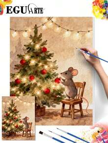 DIY Cute Little Mouse Decorating Christmas Tree (Frameless 8x12 / 16x20 Inches) Paint By Numbers Kit (Acrylic) Arts & Crafts For Adult Beginners, Festive Home Wall Decor, And Holiday Season Gifts - Sets - View 2