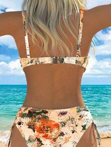 Women's Summer Beach Full-Print Floral Spaghetti Strap Bikini Set 2 Pieces Set Vacation - Orange - View 4