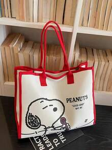 SNOOPY 1pc Cute Peanuts Cartoon Pattern Canvas Tote Bag, Large Capacity, Suitable For Work And Daily Outings, Perfect Gift - A - View 5