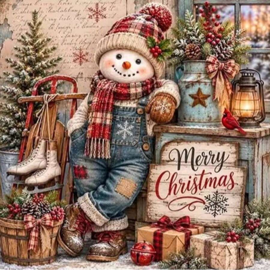 1PC DIY 5D Diamond Painting Kit Christmas Snowman Pattern - Round Full Diamond Art Mosaic Craft, Home Wall Decor, Frameless - No Frame - View 1