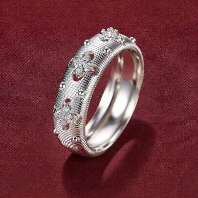 1pc Exquisite Hollow Flower Design Cubic Zirconia Inlaid Women's Ring