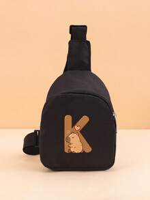 1PC Toddler Capybara A-Z Letter Print Chest Bag, Adjustable Shoulder Strap Zipper One Shoulder Crossbody Bag, Lightweight Cute Mini Bag, Suitable For Daily Outdoor Travel, Can Be Used As A Gift - Black - View 8