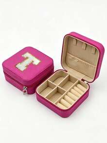 1pc PU Leather Jewelry Box, Large Capacity Jewelry Storage Box, Embroidered Letter Jewelry Organizer, Portable Travel Jewelry Storage Box, Suitable For Rings, Necklaces, Earrings, Etc., Travel Essential, Holiday Makeup Bag. - Multicolor - View 17