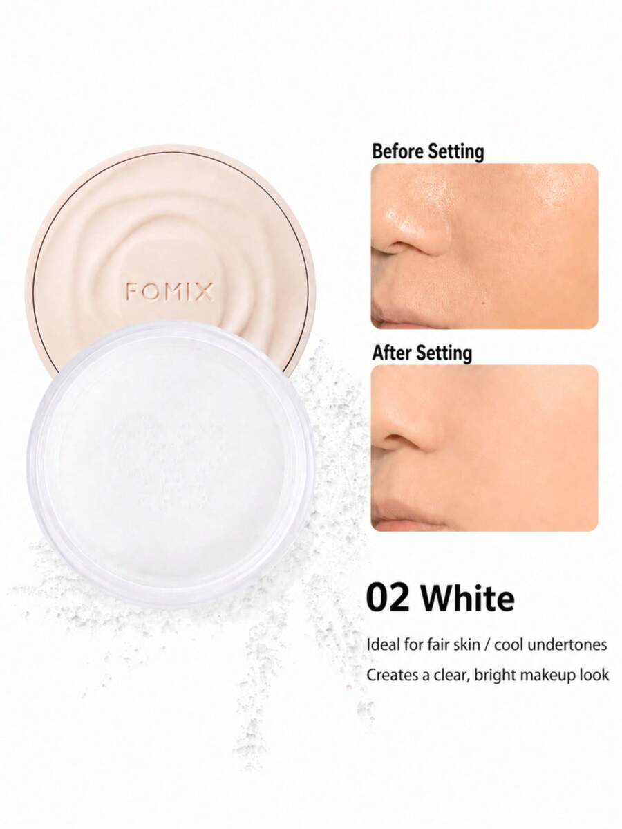 FOMIX Loose Powder With Puff, Oil-Control Soft-Focus Face Powder, Lightweight Fine Matte Finish, Long-Lasting Sweat-Resistant Setting Powder, Pore-Blurring Transparent Powder, Suitable For Oily Skin, Daily Makeup And Touch-Ups - 02#White - View 1