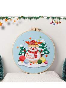 Adult Christmas Embroidery Set, 1 Set Of DIY Embroidery Starter Kit, Including Printed Patterns, Embroidery Hoops, Tools, Colored Threads And Needles, With Usage Instructions (Santa Claus/Snowman/Wreath/Christmas Socks/Christmas Tree/Bell Style) - A - View 12
