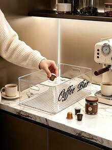 Multi Functional Transparent Large Capacity Plastic Coffee Storage Box, Transparent Plastic Storage Can, Printed With Coffee Related Letter Patterns, Suitable For Kitchen And Countertop Organization, Is An Ideal Gift For Coffee Enthusiasts, Staff, - Multicolor - View 1