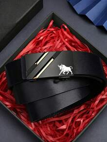 1pc Bull Pattern Double-Bar Men's Belt, Luxury Brand Ratchet Belt For Suits, Ideal Gift Choice - Bull - View 3