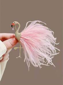 1pc Christmas Gift High-End Rhinestone Artificial Feather Brooch Clothing Accessory - Gold - View 3