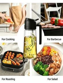 1pc Unique Hand-Painted Olive Branch Pattern Pp Oil Cruet, Unique Automatic Flip Lid Leak-Proof Oil Bottle With Handle, Exclusive Printed Olive Design Kitchen Olive Oil And Vinegar Container, Suitable For Cooking And Baking - View 6