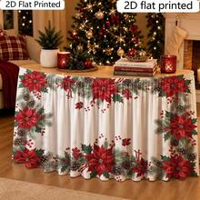 1pc Table Skirt, Red Poinsettia Pine Cone Christmas Wreath, Classic Holiday Style, Suitable For Winter, Create Rich Christmas Atmosphere, Home Dining Room Holiday Party Table Decoration - A - View 4