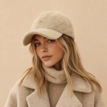 Women's Casual Solid Color Plush Baseball Cap, Windproof Warm Baseball Cap For Autumn/Winter, Versatile For Daily Wear - Plush - View 9