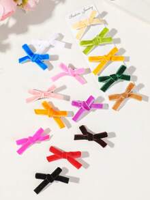 20pcs Girls Multi-Color Velvet Fabric Bow Ribbon Hair Clips, Versatile Bangs Back Side Hair Clips, Hair Accessories For Daily Use - Multicolor - View 4
