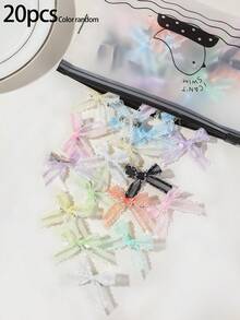 20pcs Girls Multi-Color Mesh Lace Fabric Bow Ribbon Hair Clips, Versatile Bangs Back Side Clip Hair Accessories For Daily Wear - Multicolor - View 9