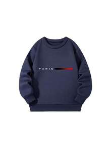 3-delat set för tween-pojke, avslappnad sweatshirt med roligt tryck, rund hals och lång ärm, höst/vinter-topp - Svart - Visa 4