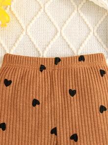 3pcs/Set Baby Girl Heart Pattern Flared Leggings, 3-Color Combination, Knitted Blend Baby Girl Clothing Suitable For Spring, Summer, Autumn And Winter - Khaki - View 6