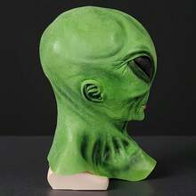 1pc Realistic Green ET Alien Mask, Full Neck Latex Head Mask, Suitable For Halloween Costume Party - Multicolor - View 3