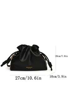 Fashion Solid Color PU Drawstring Bucket Bag, Shoulder Bag, Crossbody Bag, Suitable For Women Shopping, Dating, Gifts And Daily Use - Black - View 2