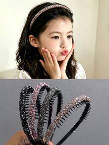 1/2/3/5pcs Girls' Toothed Headband With Faux Rhinestones, Sweet Hair Accessory To Tidy Loose Hair - Multicolor - View 1