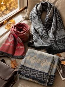 1pc Fall New Diamond Plaid Men Scarf Fashion Vintage Versatile Cold Weather Accessory Daily Commute Winter - Multicolor - View 4