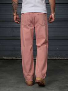BLACKTOEXIT Spring/Autumn Men's & Women's High Street Sweet Cool Pink Loose Fit Versatile Denim Straight Leg Pants Fashionable Long Pants - Pink - View 5