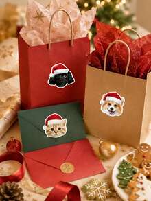 Customized Christmas Hat Photo Stickers, Personalized Christmas Gift Labels, Pet Face Christmas Sticker Labels, Holiday Christmas Gift Labels, Suitable For Gift Sealing Decoration, Party Decoration - Multicolor - View 3