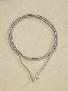 1pc Fashion Casual Minimalist Multi-Layer Wrapped Long Necklace, Suitable For Daily Wear, Holiday Gift, Men's Accessory - Silver - View 2