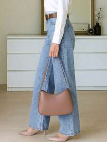 Celana Jeans Denim Elegan dengan Saku Resleting dan Kancing, Cocok untuk di Rumah, Acara Malam, Kencan, dan Gaya Kasual Musim Gugur. - Light Wash - View 2