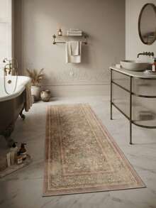 1PC Vintage Distressed Pink Orange Floral Vine Long Runner Rug, French Country Style Faux Cashmere Rectangular Multi-Layer Border Washed Texture Machine Washable Long Mat, Suitable For Living Room, Hallway, Entryway Home Decor - Multicolor - View 8