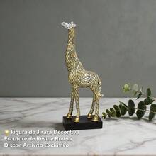 Decorative Resin Giraffe Figurine With Ornamental Details And Black Base, Elegant Sculpture For Living Room Or Bedroom Interior Decor, Dimensions 12.5x5x30.5 Cm - 1PC - View 3