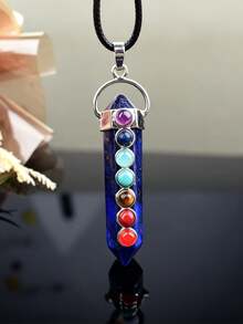 Natural Crystal Double-Pointed Pillar 7 Chakra Colorful Stone Pendant Necklace, Vintage Raw Stone Spiritual Jewelry Accessory - 7 Chakra Double Point Pendant - View 16