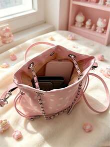 Cute Polka Dot Chain Drawstring Bucket Bag, Chain Strap Crossbody Bag, Y2K Style Mini Shoulder Bag, Suitable For Daily Casual Use, - Multicolor - View 8