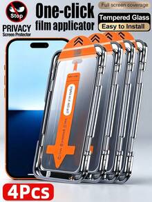 4pcs Anti-Peeping Tempered Glass Screen Protector, One-Click Dust-Free Installation, Dust-Free Chamber Full Coverage Screen Protector, Compatible With IPhone 18 Pro Max 17 16/Compatible With Samsung Galaxy S25 S24 FE A57 A36/Compatible With Xiaomi 17T 15T Poco X6/Note 13 14 4G 5G A7, Explosion-Proof, Scratch-Resistant, Anti-Peeping Privacy Protection, 9H+ High Aluminum Protection Film - Black - View 162