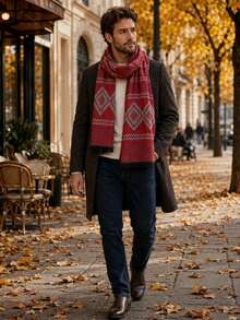 1pc Fall New Diamond Plaid Men Scarf Fashion Vintage Versatile Cold Weather Accessory Daily Commute Winter - Multicolor - View 3