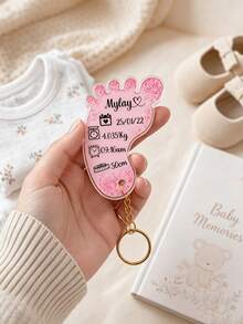 1pc Personalized Footprint Data Acrylic Keychain, Customized Name, Date, Weight, Time And Height Commemorative Key Ring, Precious Gift For Parents And Family - Multicolor - View 4