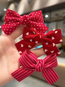 8pcs Girls Cute Red Polka Dot Striped Bow Hair Accessories, Bun, Side Braid, Loose Hair Clips For School, Birthday Party, Back To School (Random Color) - Red - View 3