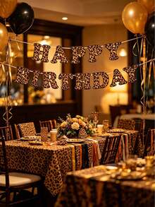 1 Set Leopard Print "Happy Birthday" Banner - Leopard Print Party Decorations, Birthday Banner And Party Supplies - Suitable For Birthday Parties, Leopard Print Theme Parties And Bachelorette Parties - One Size Fits All - View 5