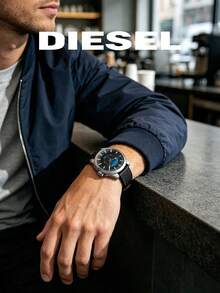 Diesel DZ1659 Men Sport Quartz Wrist Watch, Oversized Silver‑Grey Case Black Dial With Blue Accent Window, Date Function Daily‑Use Wristwatch For Men - Black - View 3