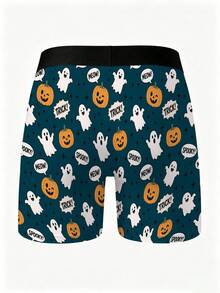 Halloween Cute Ghost Pumpkin Print Shorts, Loose And Comfortable Large Size Men's Boxer Briefs - Multicolor - View 3