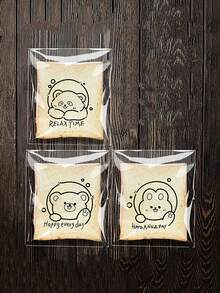 100入透明自黏烘焙包裝袋，可愛卡通設計，適用於切片麵包與吐司、學校用品、食品袋、食品盒，適合裝糖果、巧克力、餅乾等 - 無色 - 查看 3