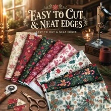 8pcs Christmas Flower, Pine Cone, Snowflake Print Fabric Set, 100% Polyester Material, 20*25/40*50cm, Perfect For Christmas Themed Patchwork Projects, These Pre-Cut Rectangles Are Ideal For Sewing And Handmade Crafts - Variant - View 2
