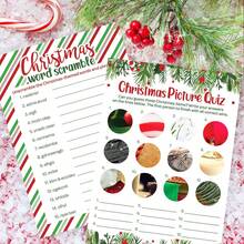 Christmas Party Game Set - Word Spelling & Picture Quiz - Family Gathering, Office, School, All-Age Christmas Interactive Fun - 25 Double-Sided Holiday Game Cards - View 2