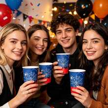 10/20/40pcs Red And Blue Spiderweb Party Cups, Suitable For Both Hot And Cold Drinks, Large 9-Ounce Capacity, Ideal For Birthday Parties, Spider-Themed Parties And Halloween Events - Red and Blue Spider Web - View 4