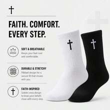 1/5/8/10 Pairs Gothic Cross Pattern Mid-Calf Socks Unisex Breathable Sweat-Absorbent Streetwear Comfortable Crew Socks For Workout Casual - Multicolor - View 4