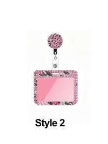 Pink Leopard Print Rhinestone ID Card Holder With Lanyard, ID Card Storage Box, Anti-Loss Lanyard, Student ID Card Holder, Self-Service Restaurant Card Holder, Slide Cover, Dual Card Slot, Small Card Slot, Bus Card Holder, Non-Induction, Bank Card Holder, Subway Card Storage, Adjustable Portable ID Card Holder Decorative Keychain, Suitable For Office Workers And Students, Perfect Gift, Back To School Season Gift, Couple Card Holder, Bank Card Holder, Travel Essential, Back To School Season, Thanksgiving, Halloween, Christmas, Commute, Business Trip, Teacher's Day Gift - Multicolor - View 12