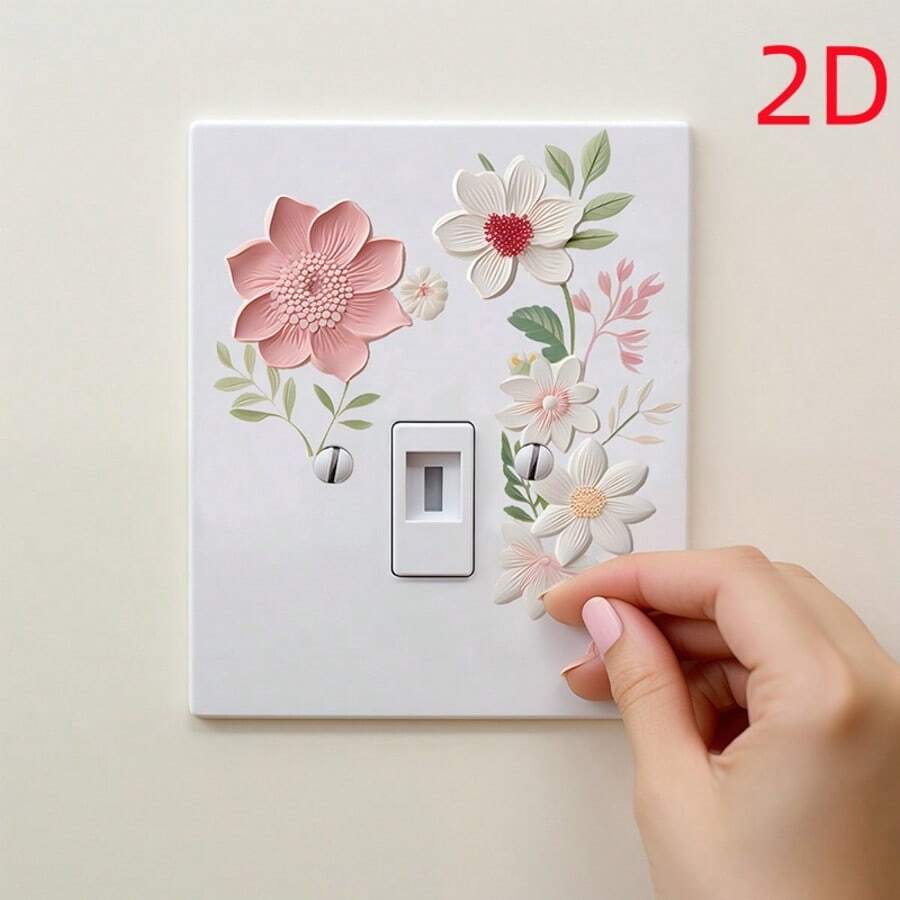 1 pieza 15*20cm (5.9 pulgadas*7.87 pulgadas) Pegatina de pared de enchufe floral de lujo 2D, marco de interruptor de sala de estar y dormitorio con diseño minimalista de flor y hoja, papel autoadhesivo (puede haber una ligera diferencia de color debido a la iluminación diferente) - Multicolor - Ver 1