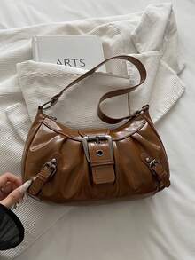 1pc Y2K Gothic Style Rivet Decor Vintage Square Shoulder Bag For Women, Ideal For Daily Outings, Music Festivals, Rock Style And 2000s Fashion - Brown - View 9